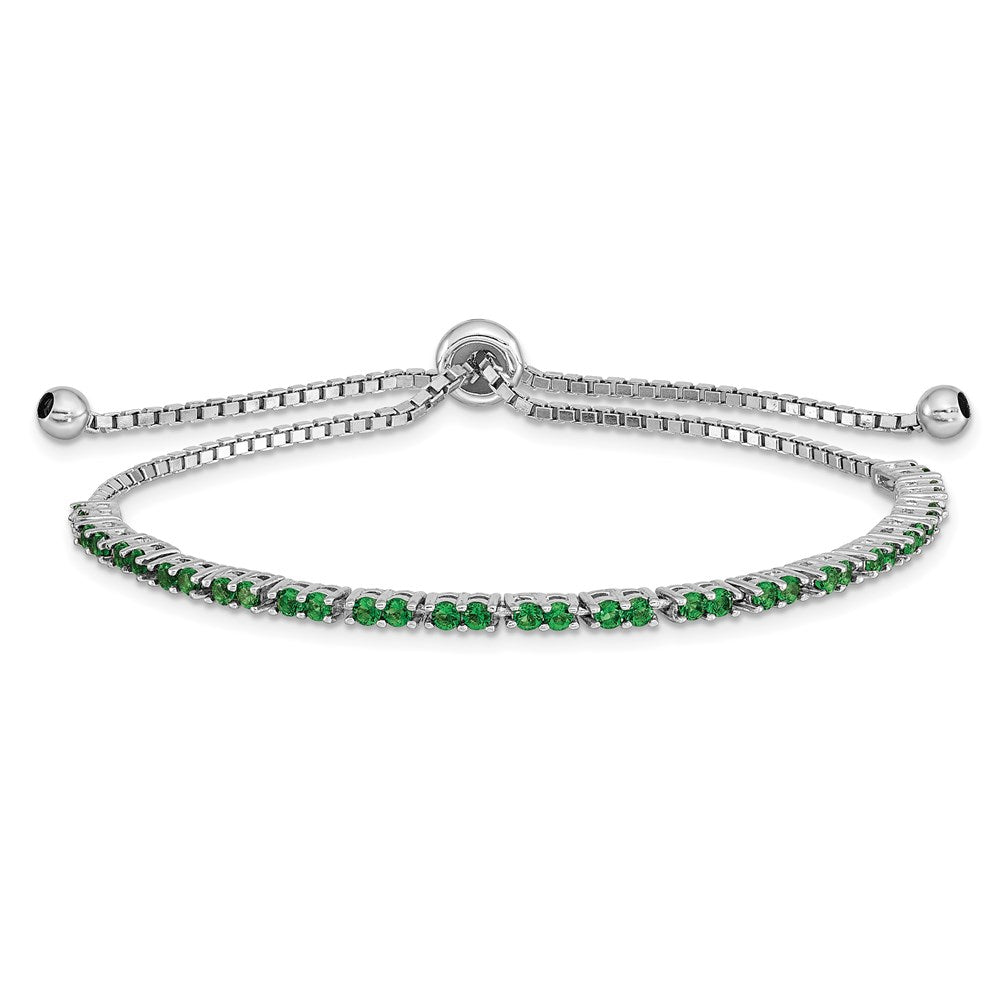Sterling Silver Rhod-Plated May Green Cz Adjustable Bracelet