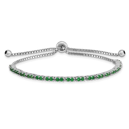 Sterling Silver Rhod-Plated May Green Cz Adjustable Bracelet