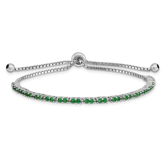Sterling Silver Rhod-Plated May Green Cz Adjustable Bracelet