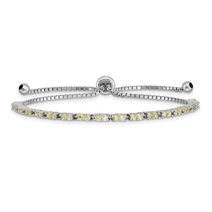 Sterling Silver Rhod-Plated November Yellow Cz Adjustable Bracelet