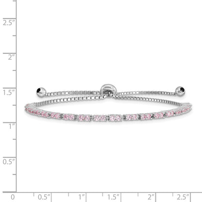 Sterling Silver Rhodium Plated October Pink Cz Adjustable Bracelet