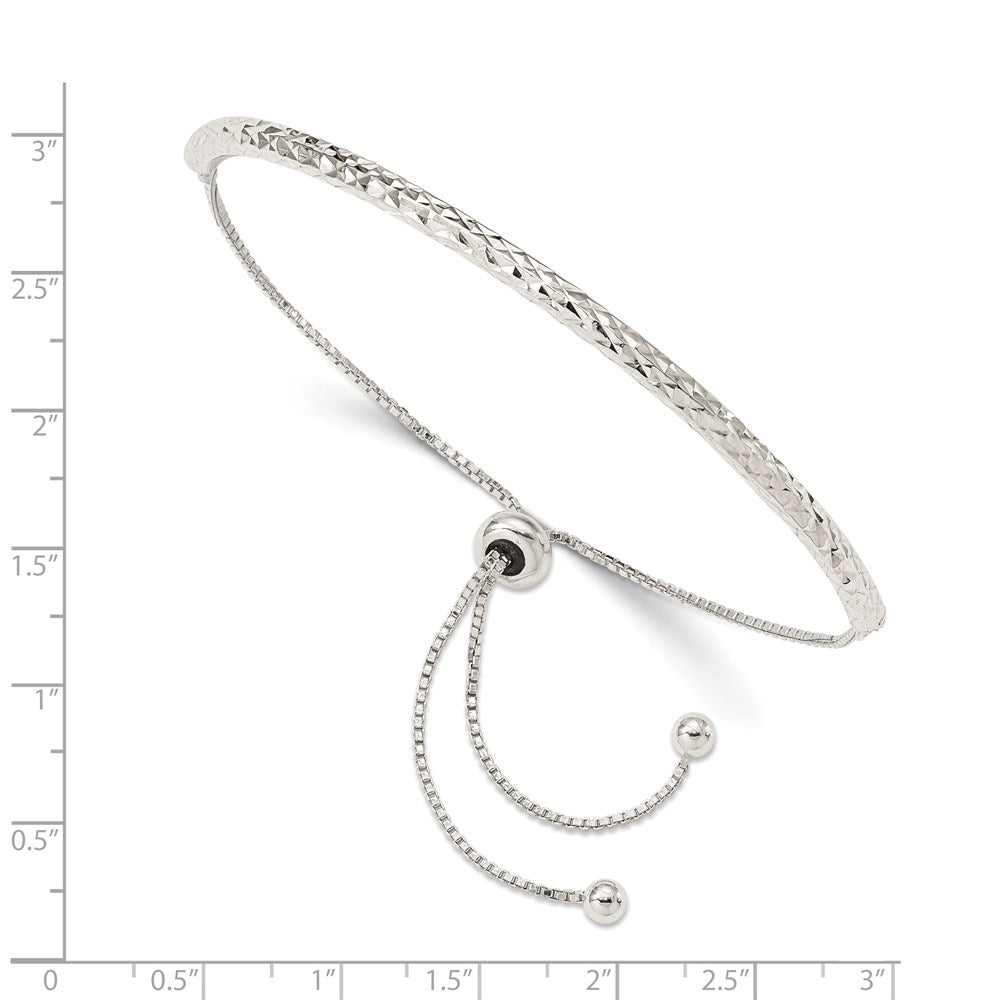 10.5 Inch Sterling Silver Rhodium-Plated Diamond Cut Adjustable Bracelet