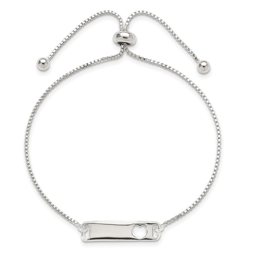 Sterling Silver Polished Bar W/ Heart Adjustable Bracelet