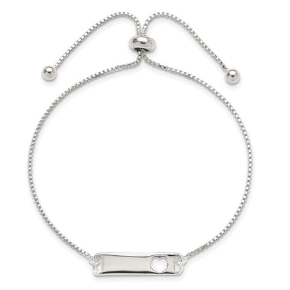 Sterling Silver Polished Bar W/ Heart Adjustable Bracelet