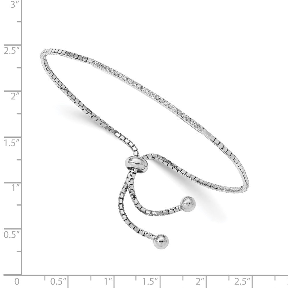 Sterling Silver Rhodium-Plated Cz Bar Adjustable Bracelet