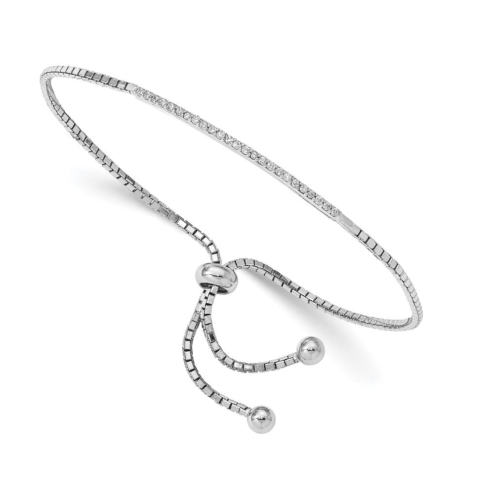 Sterling Silver Rhodium-Plated Cz Bar Adjustable Bracelet