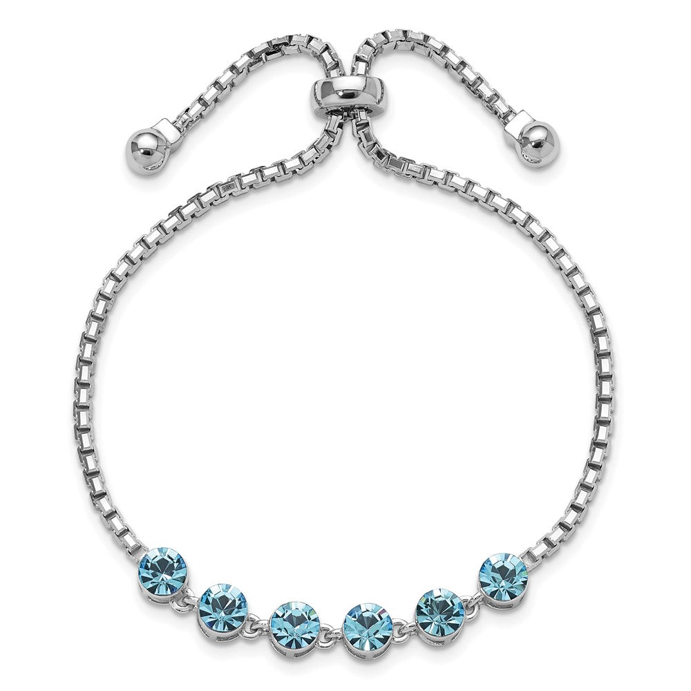 Sterling Silver Rhodium-Plated Blue Crystal Adjustable Bracelet