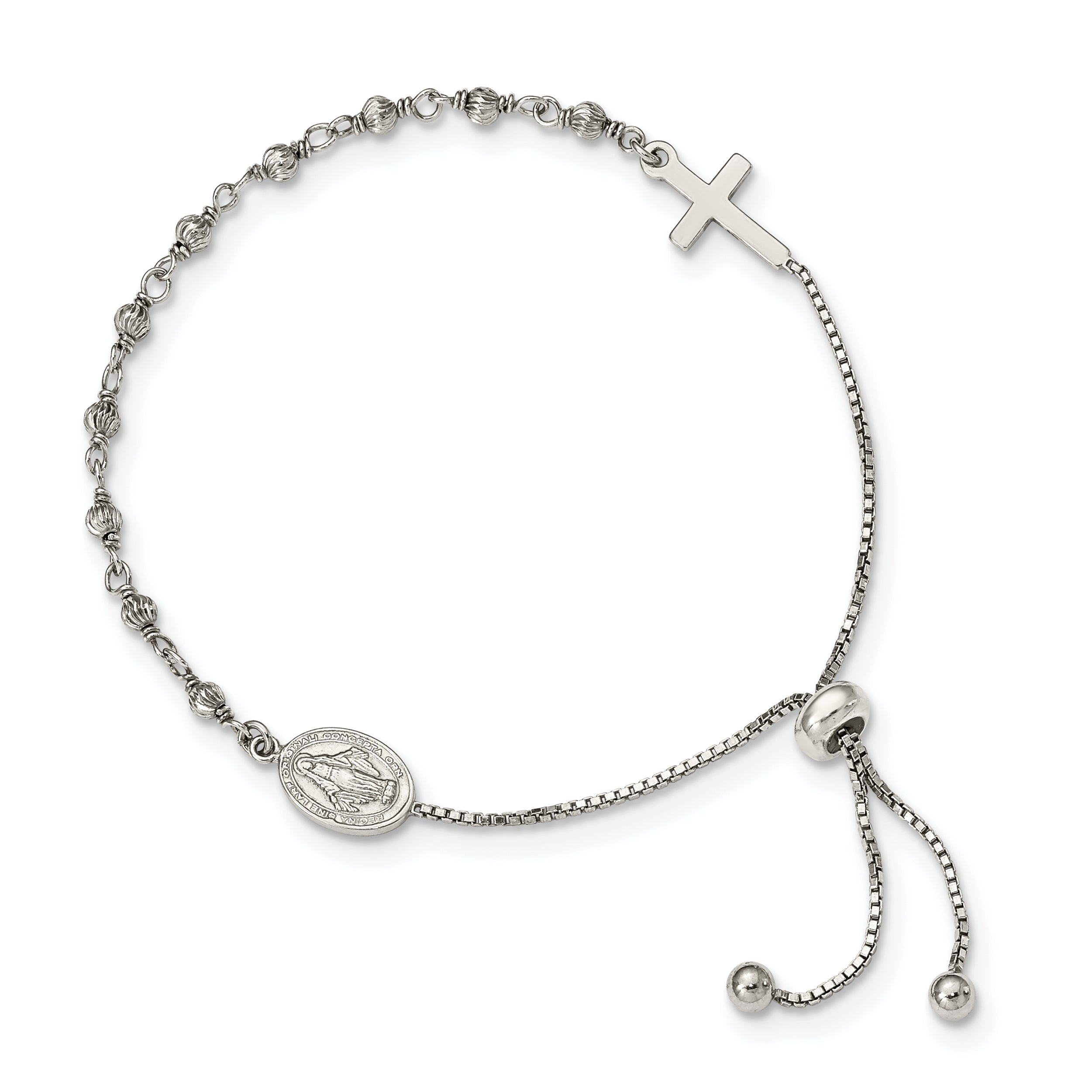 Sterling Silver Miraculous Medal Adjustable Bracelet