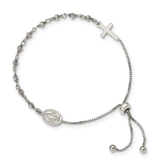 Sterling Silver Miraculous Medal Adjustable Bracelet