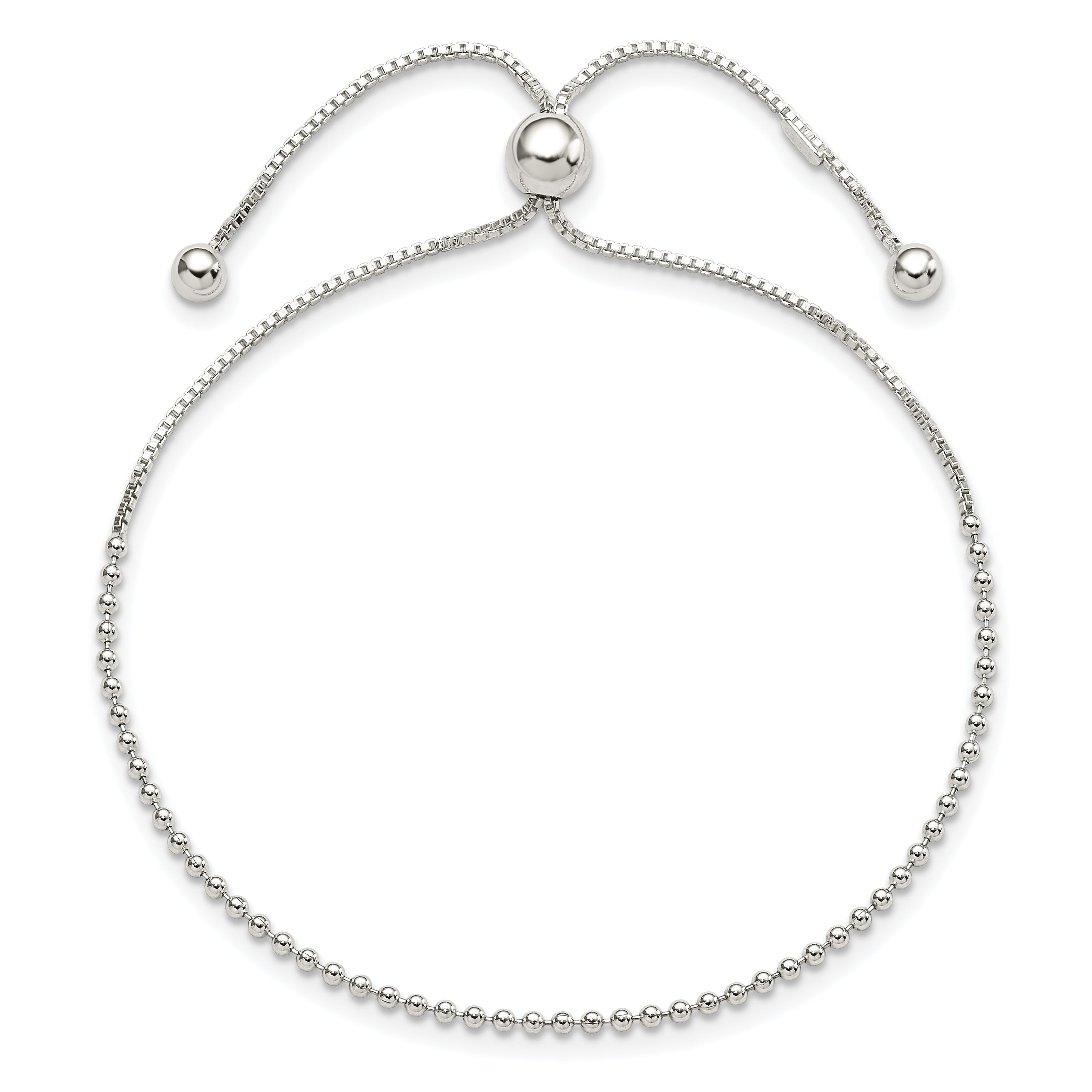 9.25 Inch Sterling Silver Beaded Adjustable Bracelet