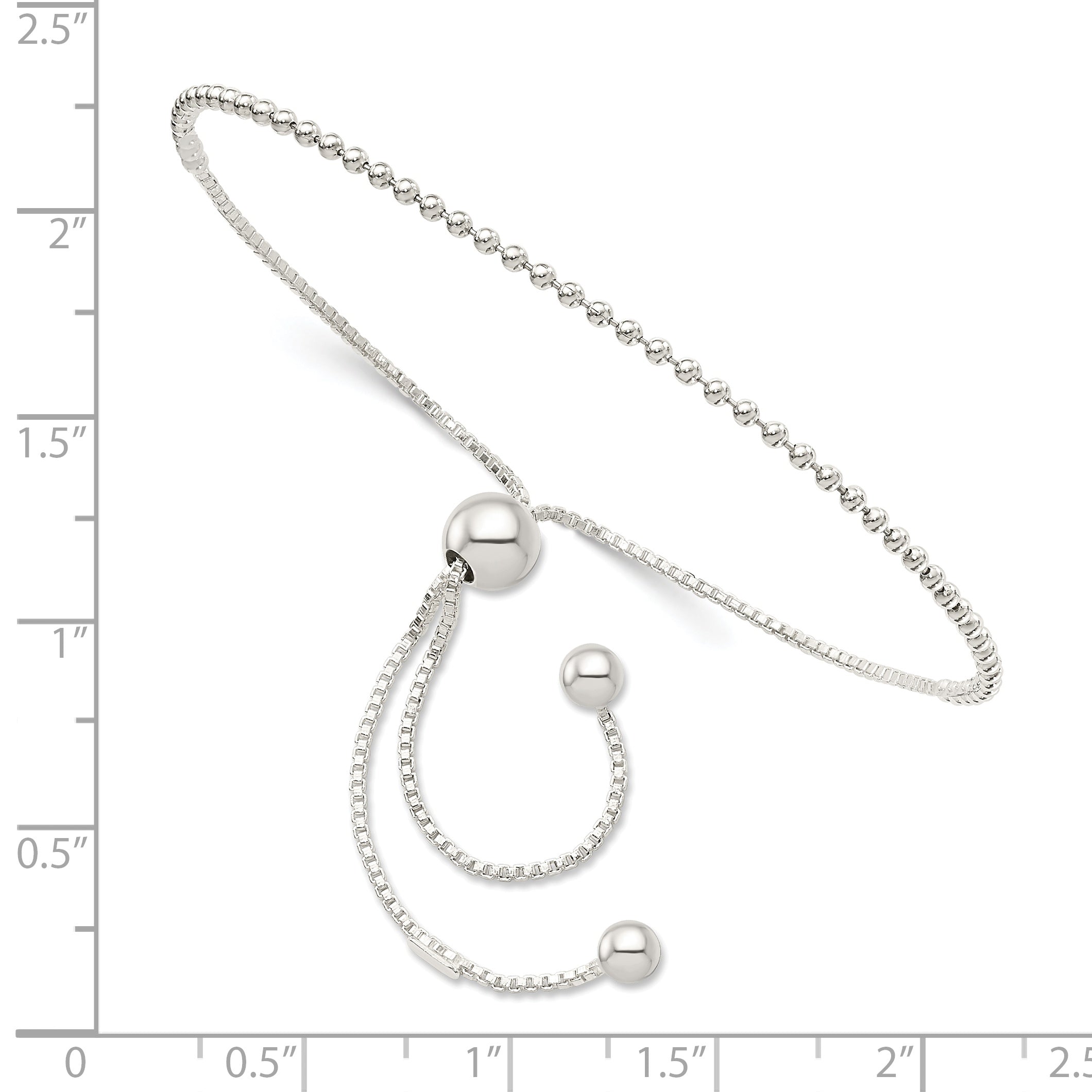 9.25 Inch Sterling Silver Beaded Adjustable Bracelet