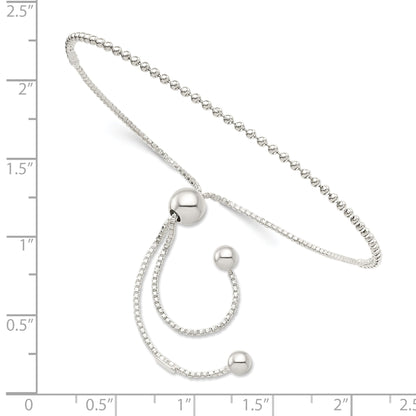 9.25 Inch Sterling Silver Beaded Adjustable Bracelet