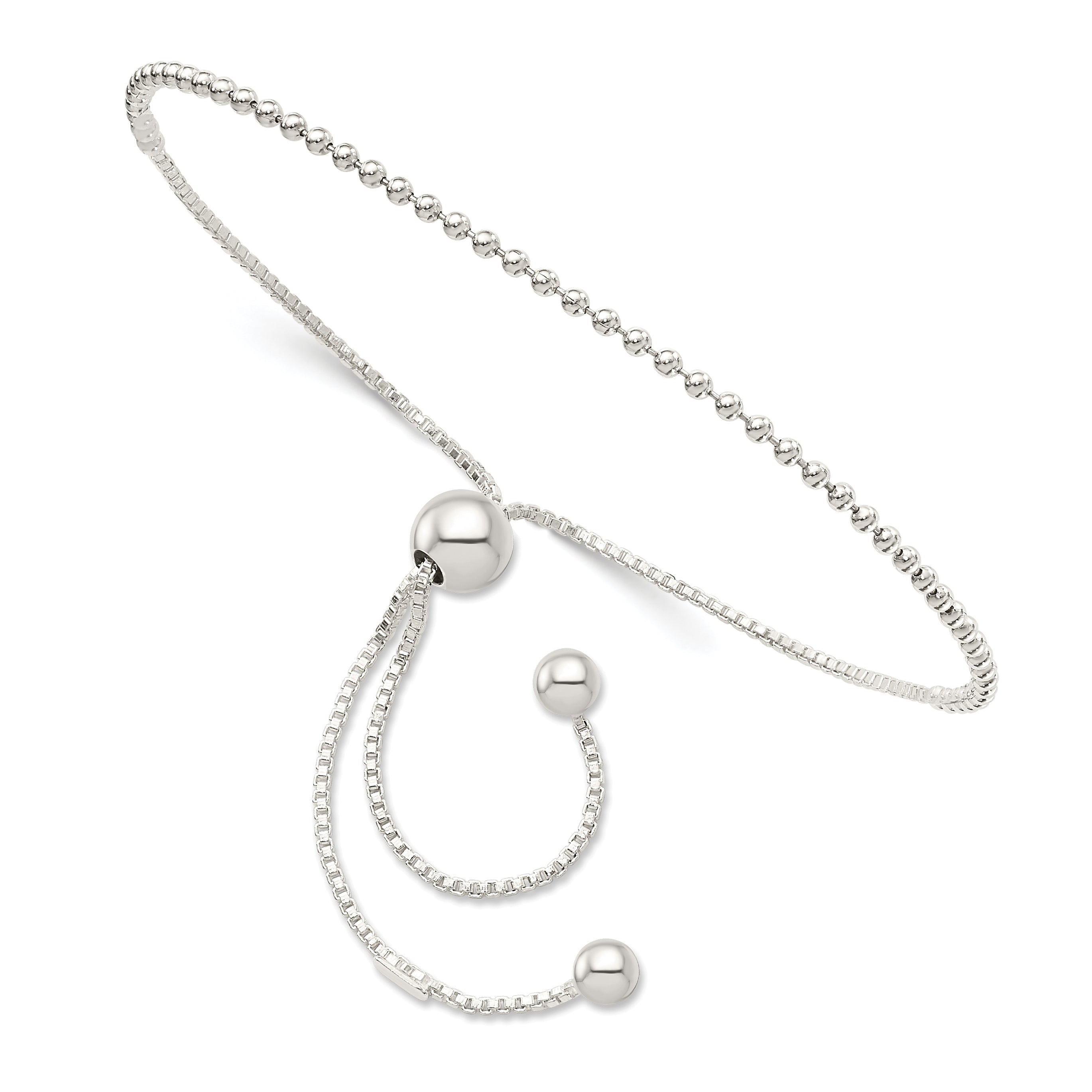 9.25 Inch Sterling Silver Beaded Adjustable Bracelet