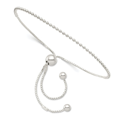 9.25 Inch Sterling Silver Beaded Adjustable Bracelet