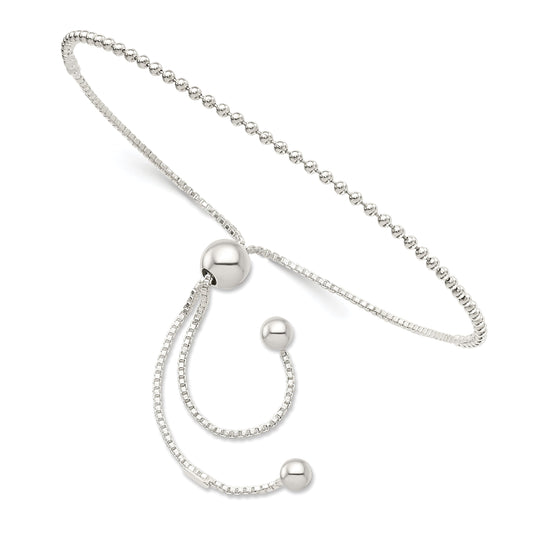 9.25 Inch Sterling Silver Beaded Adjustable Bracelet