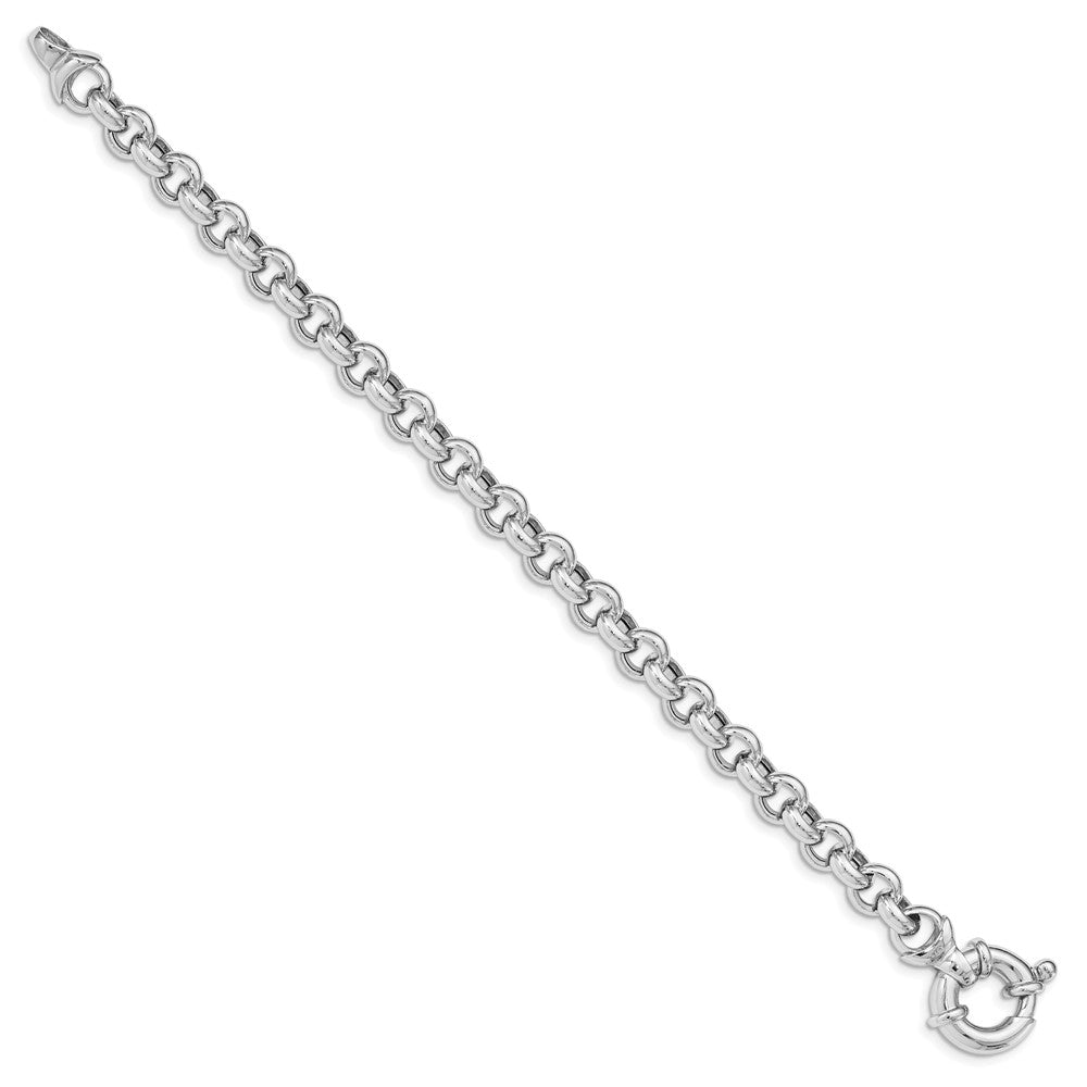 7.5 Inch Sterling Silver Rhodium Plated Polished Rolo Link Bracelet
