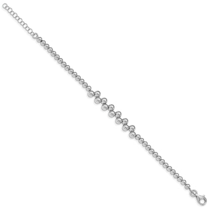 7 Inch Sterling Silver Rhodium-Plated Polished Beaded W/1.25 In Ext. Bracelet