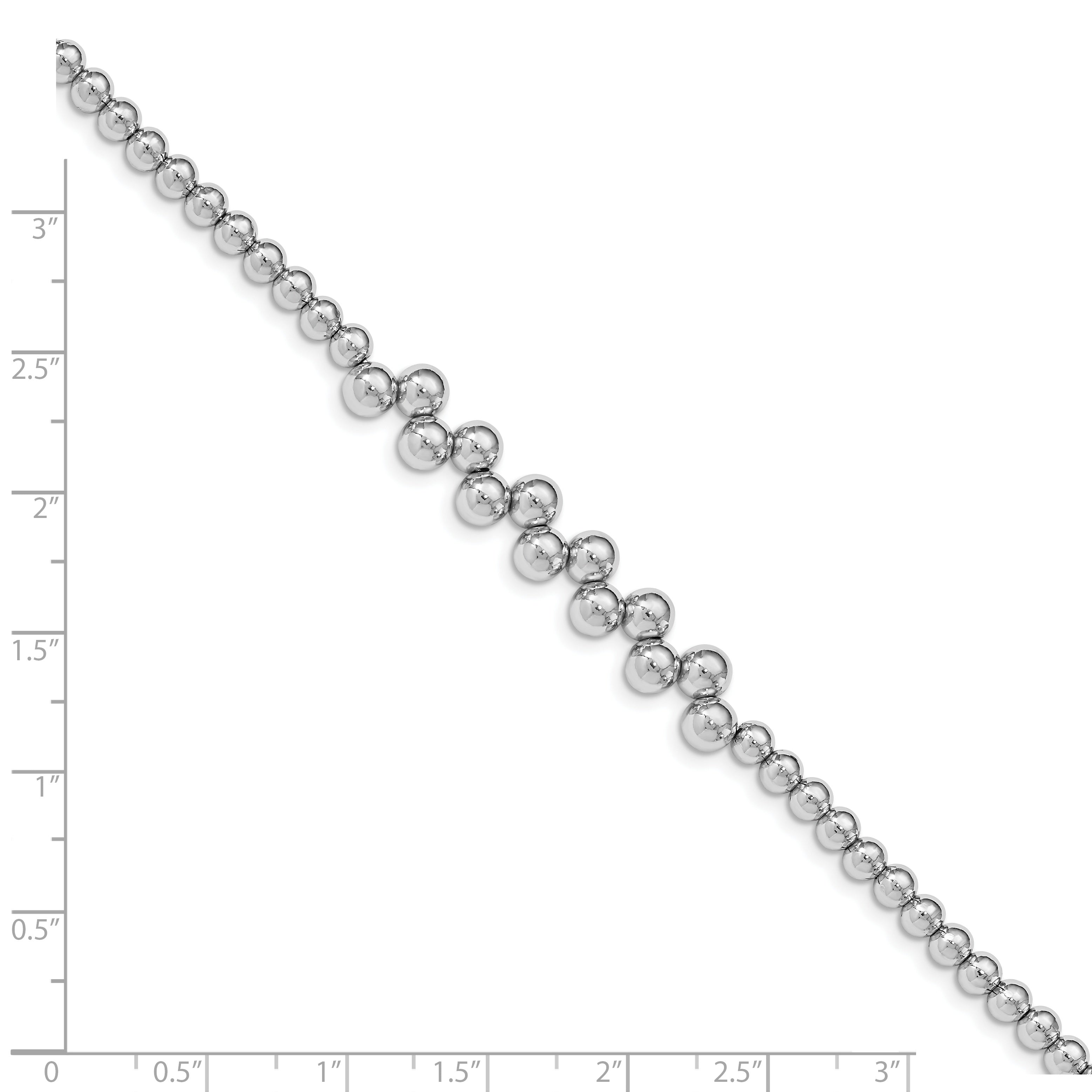 7 Inch Sterling Silver Rhodium-Plated Polished Beaded W/1.25 In Ext. Bracelet