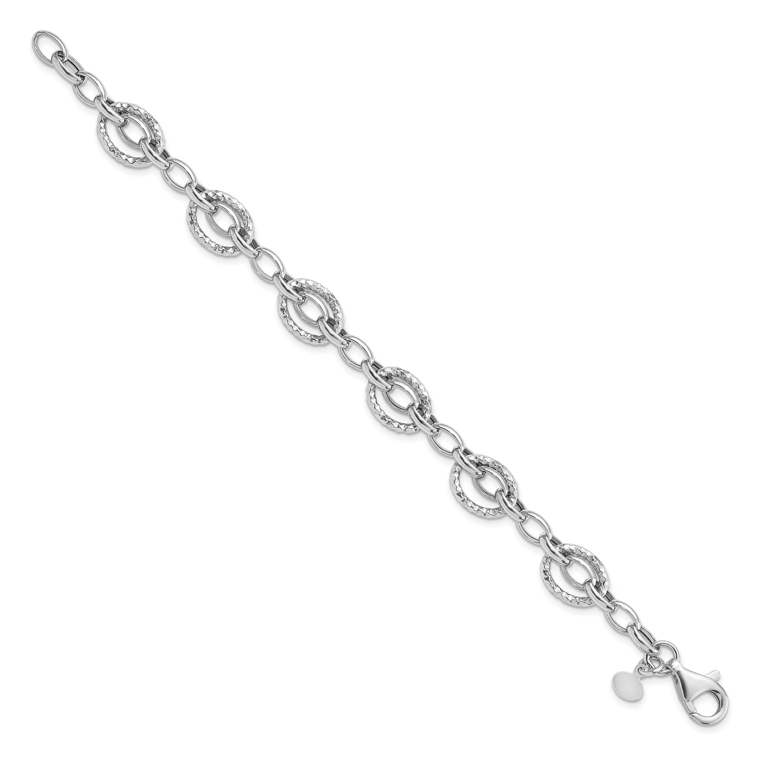 7.5 Inch Sterling Silver Rhod-Plated Polished Hammered Bracelet