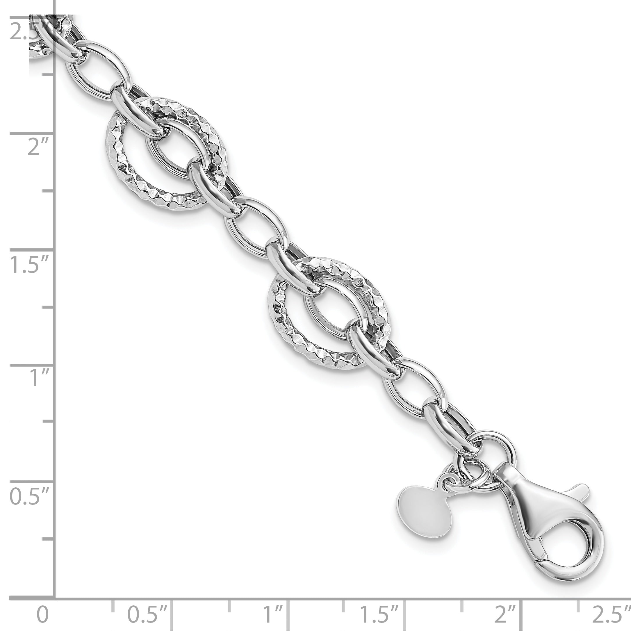 7.5 Inch Sterling Silver Rhod-Plated Polished Hammered Bracelet