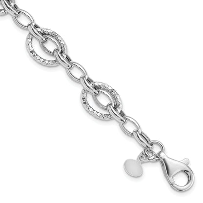 7.5 Inch Sterling Silver Rhod-Plated Polished Hammered Bracelet