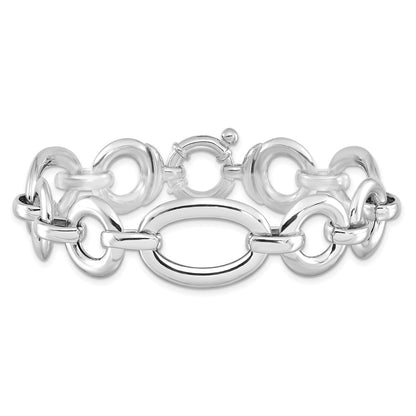 7.75 Inch Sterling Silver Rhodium Plated Polished Fancy Link Bracelet