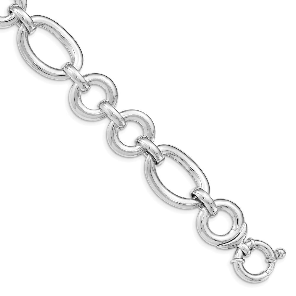 7.75 Inch Sterling Silver Rhodium Plated Polished Fancy Link Bracelet