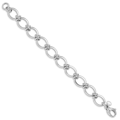 8 Inch Sterling Silver Rhodium Plated Polished Fancy Link Bracelet