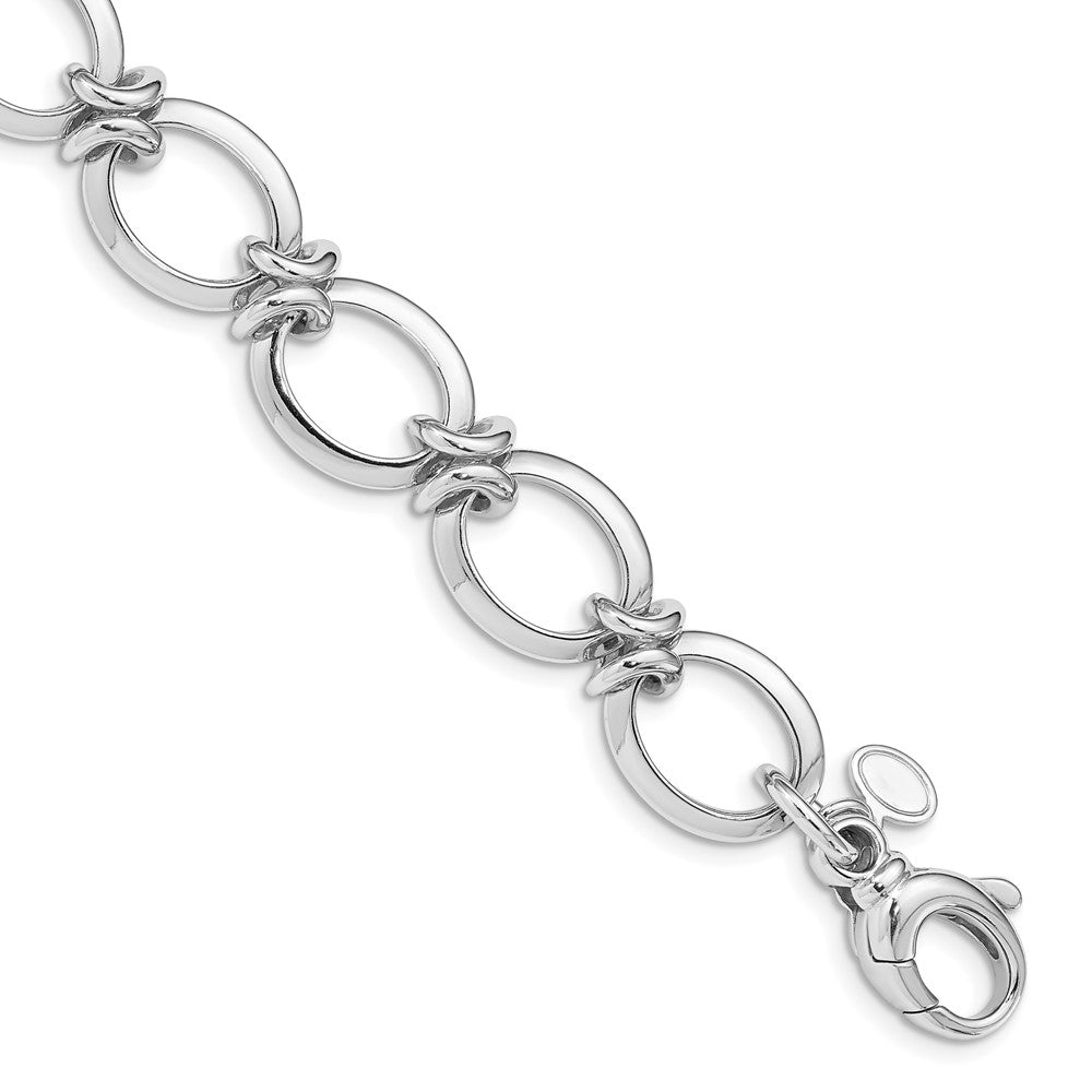 8 Inch Sterling Silver Rhodium Plated Polished Fancy Link Bracelet