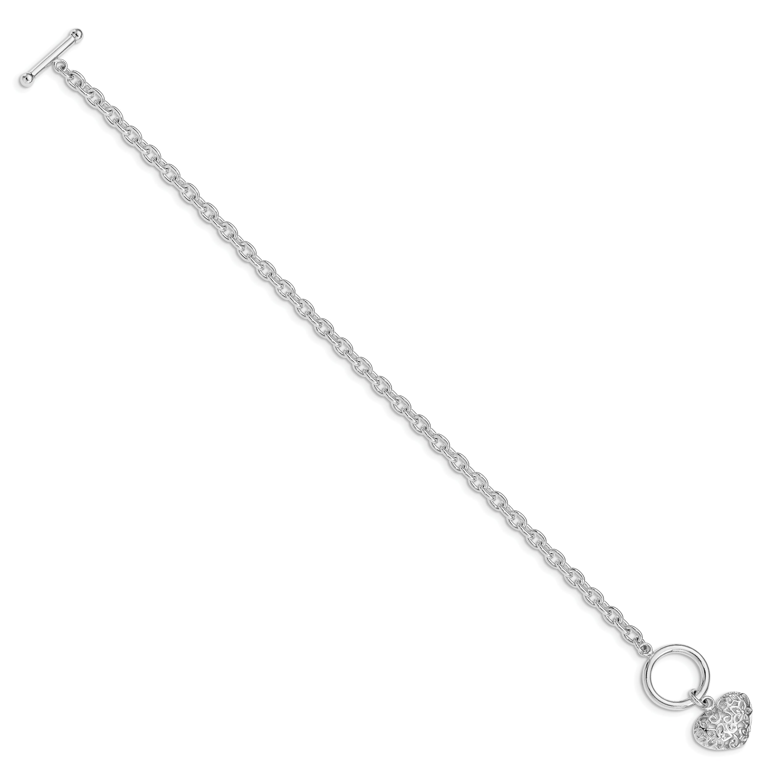7.5 Inch Sterling Silver Polished Heart Bracelet