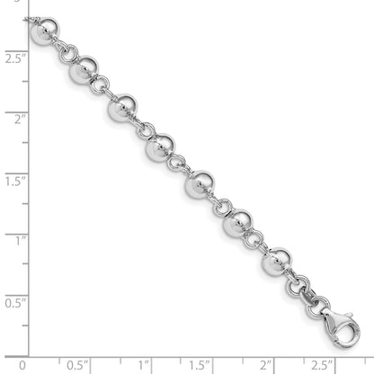 7.5 Inch Sterling Silver Rhodium-Plated 6mm Polished Beads Bracelet