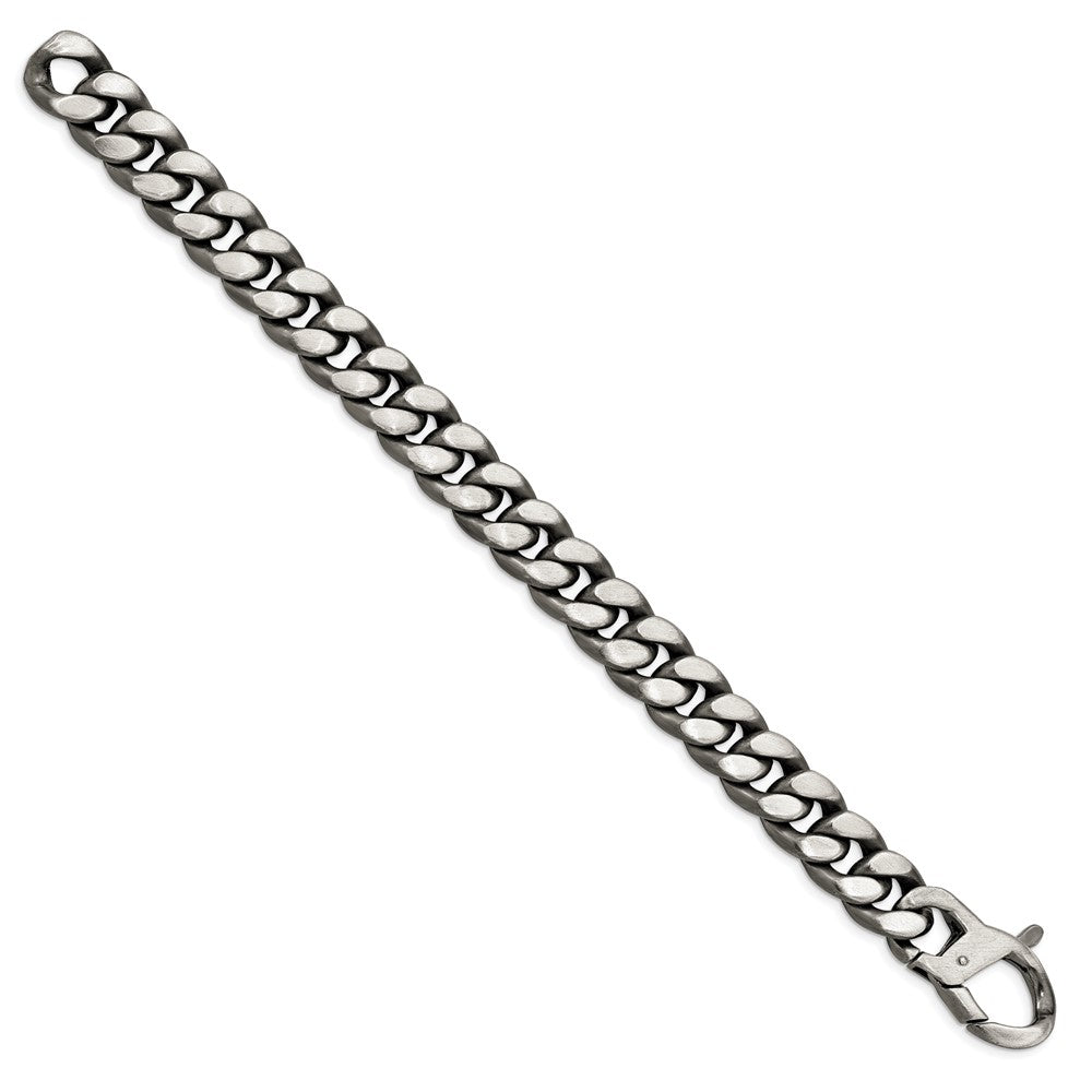 8.5 Inch Sterling Silver Ruthenium/Antiqued Brushed Curb Link Bracelet