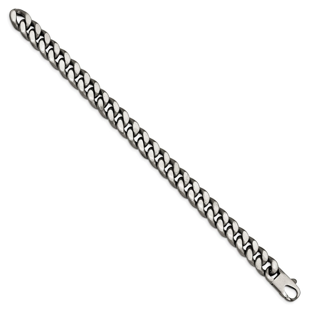8.5 Inch Sterling Silver Ruthenium/Antiqued Brushed Curb Link Bracelet