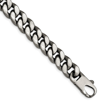 8.5 Inch Sterling Silver Ruthenium/Antiqued Brushed Curb Link Bracelet