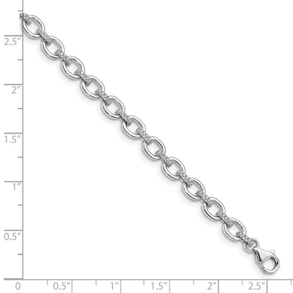 7 Inch Sterling Silver Rhodium-Plated Cz Cable Link W/.5In Ext Bracelet