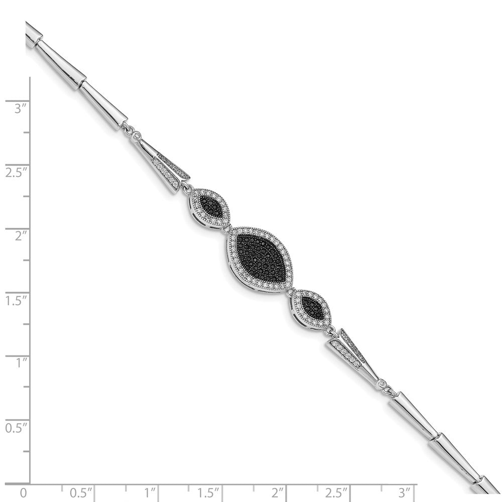 7.5 Inch Sterling Silver Rhod-Plated Polished Black And White Cz Bracelet