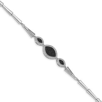 7.5 Inch Sterling Silver Rhod-Plated Polished Black And White Cz Bracelet