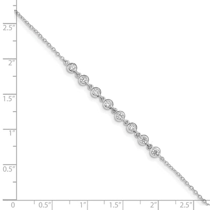 6.75 Inch Sterling Silver Rhodium-Plated Bezel Cz W/.5In Ext Bracelet