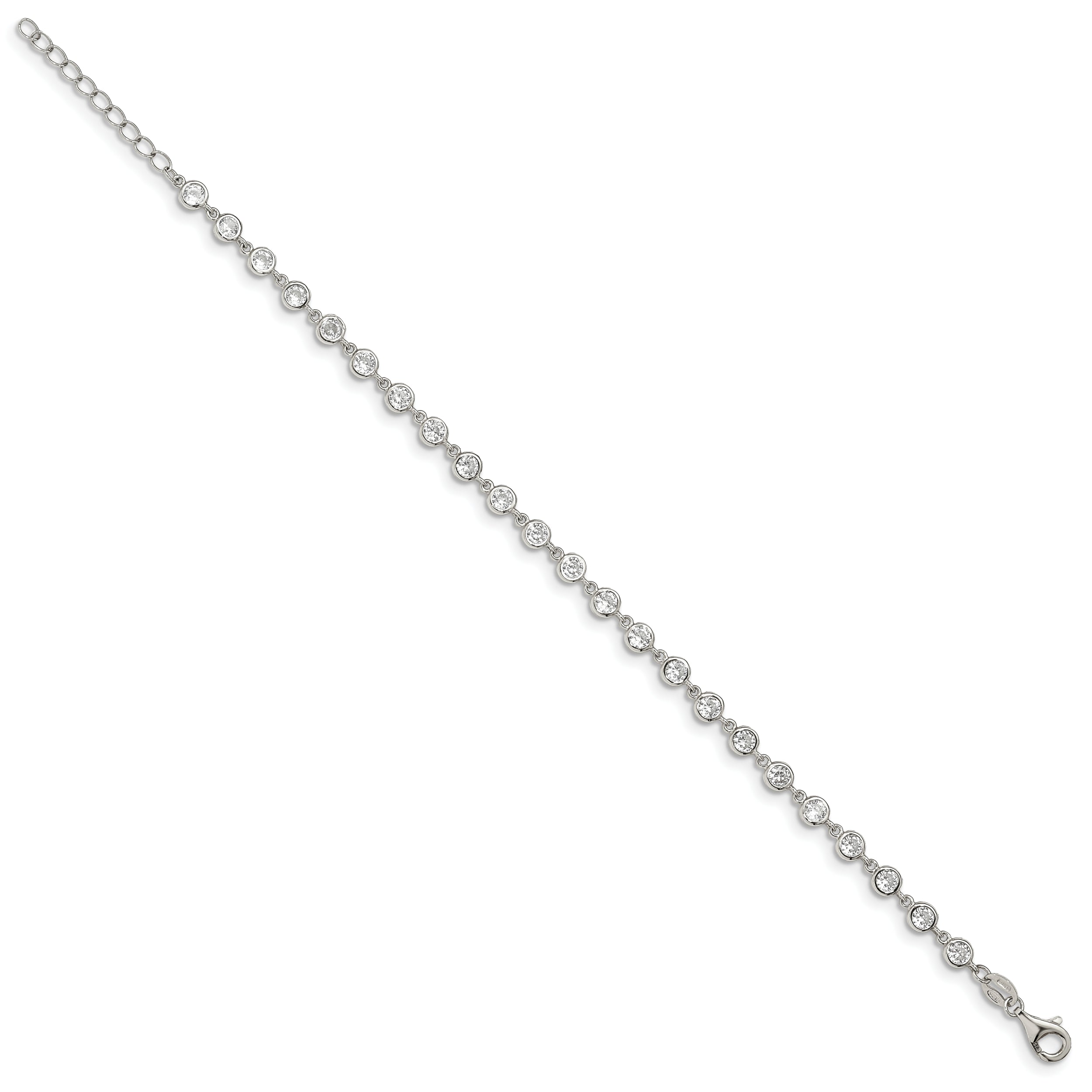 7 Inch Sterling Silver Rhodium-Plated W/ 1 In Ext. Cz Bracelet