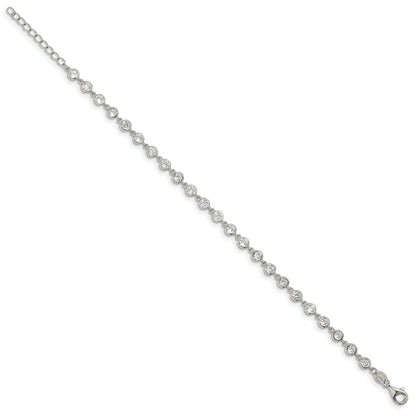 7 Inch Sterling Silver Rhodium-Plated W/ 1 In Ext. Cz Bracelet
