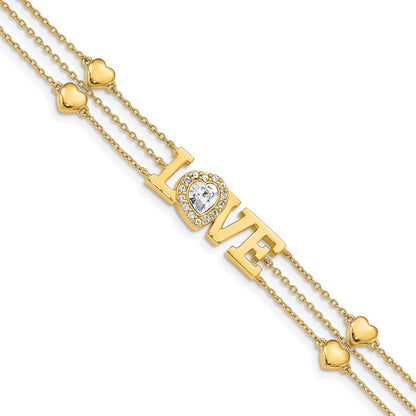 7.5 Inch Sterling Silver Gold-Tone Crystal Love Bracelet