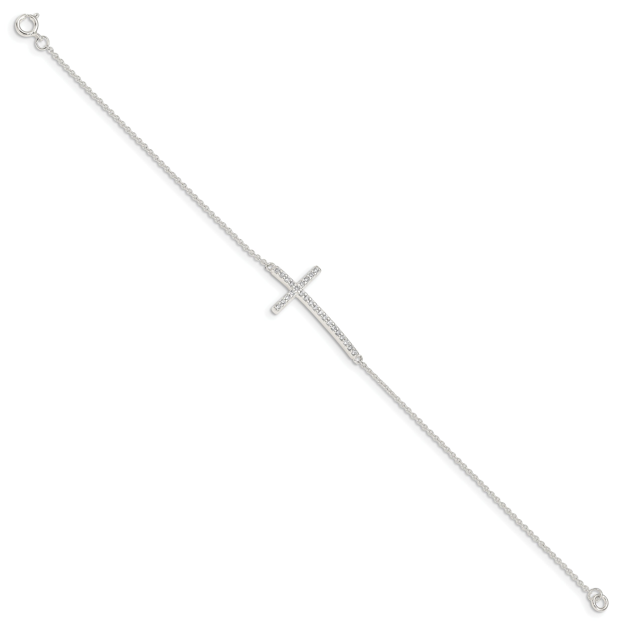 7 Inch Sterling Silver Cz Cross Bracelet