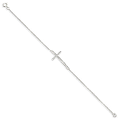 7 Inch Sterling Silver Cz Cross Bracelet