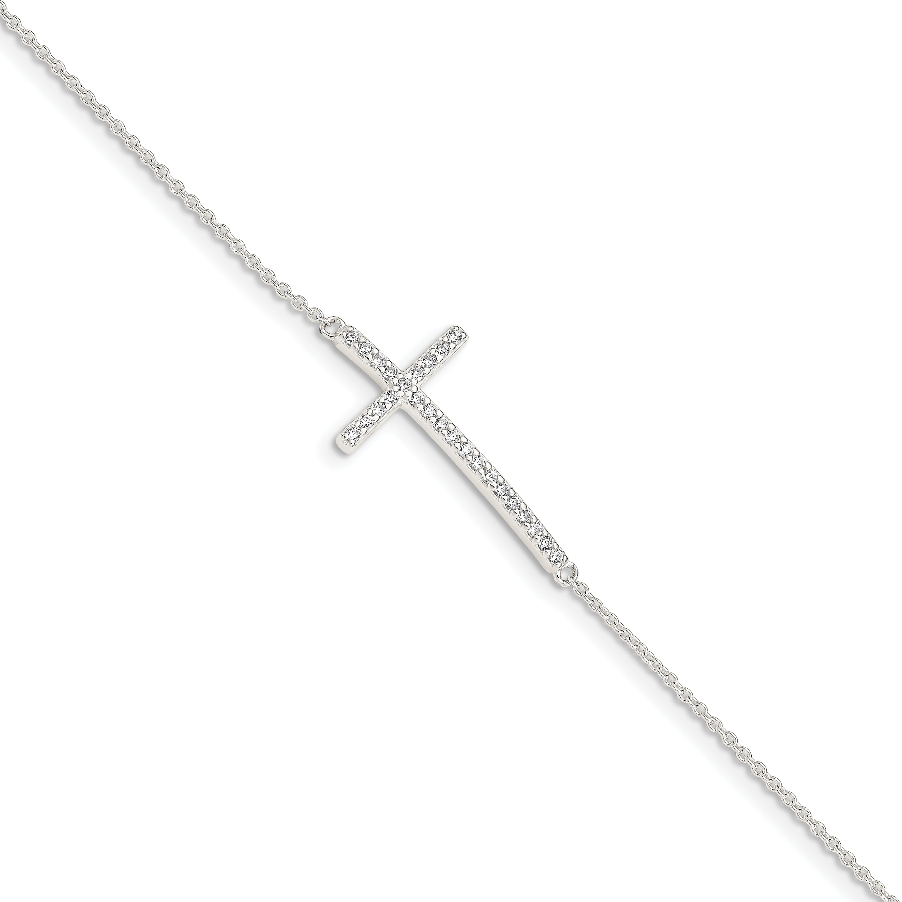 7 Inch Sterling Silver Cz Cross Bracelet