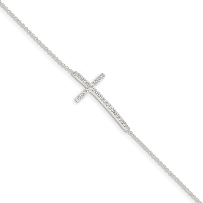7 Inch Sterling Silver Cz Cross Bracelet