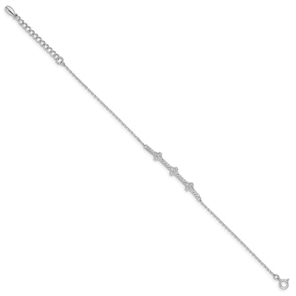 6 Inch Sterling Silver Rhodium Plated Cz W/ 1.25In Ext. Bracelet