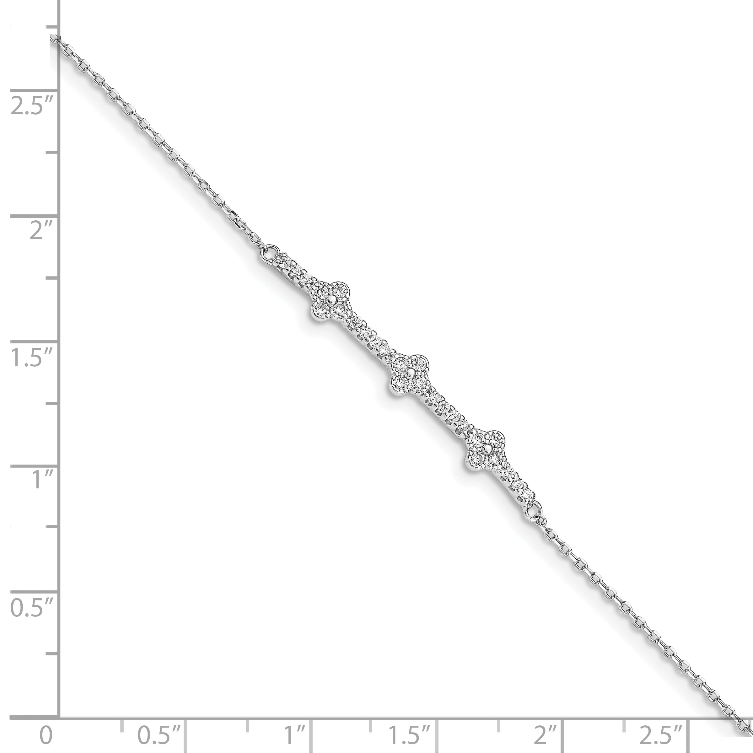 6 Inch Sterling Silver Rhodium Plated Cz W/ 1.25In Ext. Bracelet