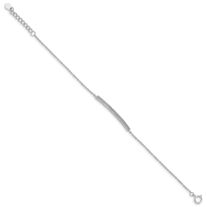 6.5 Inch Sterling Silver Rhodium-Plated 2-Row Pave Cz W/1In. Ext. Bracelet