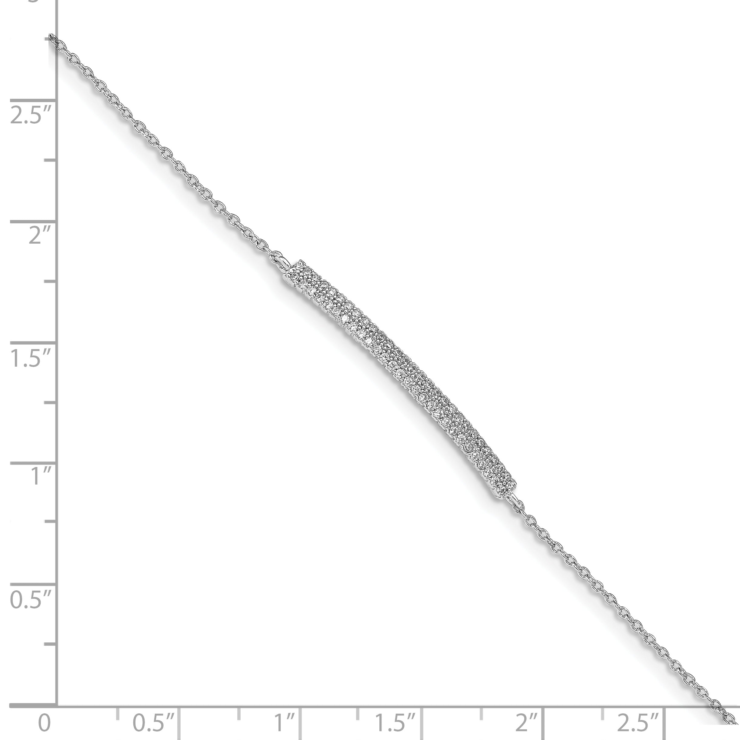 6.5 Inch Sterling Silver Rhodium-Plated 2-Row Pave Cz W/1In. Ext. Bracelet