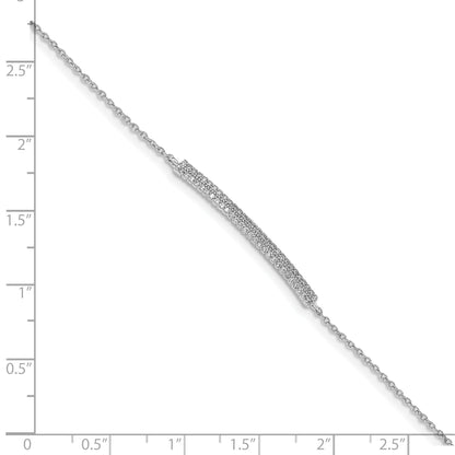 6.5 Inch Sterling Silver Rhodium-Plated 2-Row Pave Cz W/1In. Ext. Bracelet